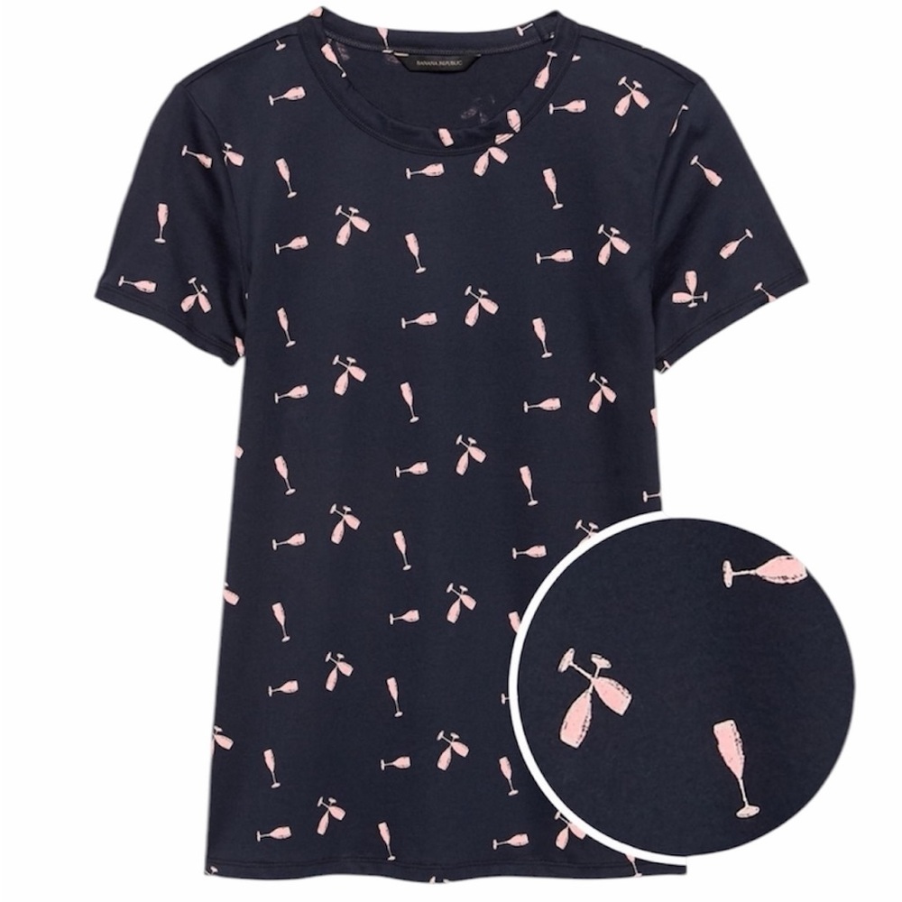 Banana Republic 100% Supima Cotton Tee with Pink Champagne Glass Print. Medium